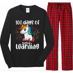 Retro 100 Days Of Magical Learning Unicorn 100th Day Long Sleeve Pajama Set