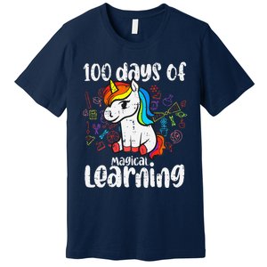 Retro 100 Days Of Magical Learning Unicorn 100th Day Premium T-Shirt