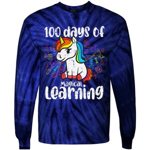 Retro 100 Days Of Magical Learning Unicorn 100th Day Tie-Dye Long Sleeve Shirt