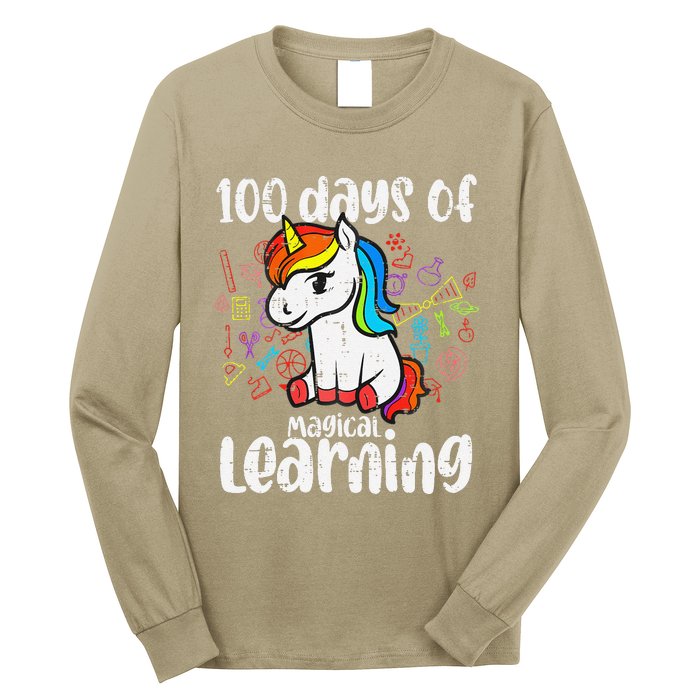 Retro 100 Days Of Magical Learning Unicorn 100th Day Long Sleeve Shirt