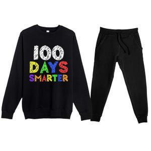 Retro 100 Days Of School 100 Days Smarter Brighter Cute Gift Premium Crewneck Sweatsuit Set