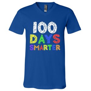 Retro 100 Days Of School 100 Days Smarter Brighter Cute Gift V-Neck T-Shirt