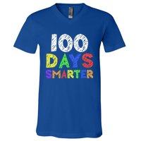 Retro 100 Days Of School 100 Days Smarter Brighter Cute Gift V-Neck T-Shirt