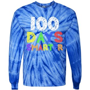 Retro 100 Days Of School 100 Days Smarter Brighter Cute Gift Tie-Dye Long Sleeve Shirt