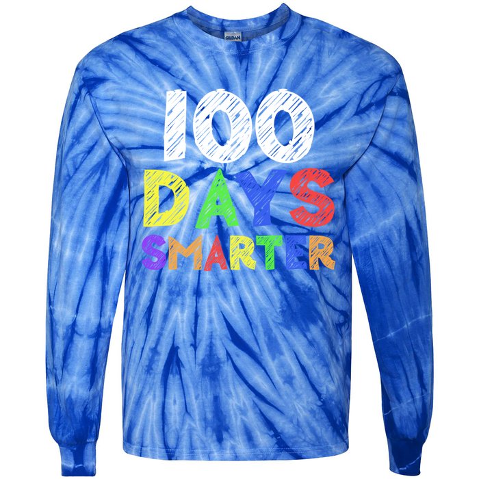 Retro 100 Days Of School 100 Days Smarter Brighter Cute Gift Tie-Dye Long Sleeve Shirt