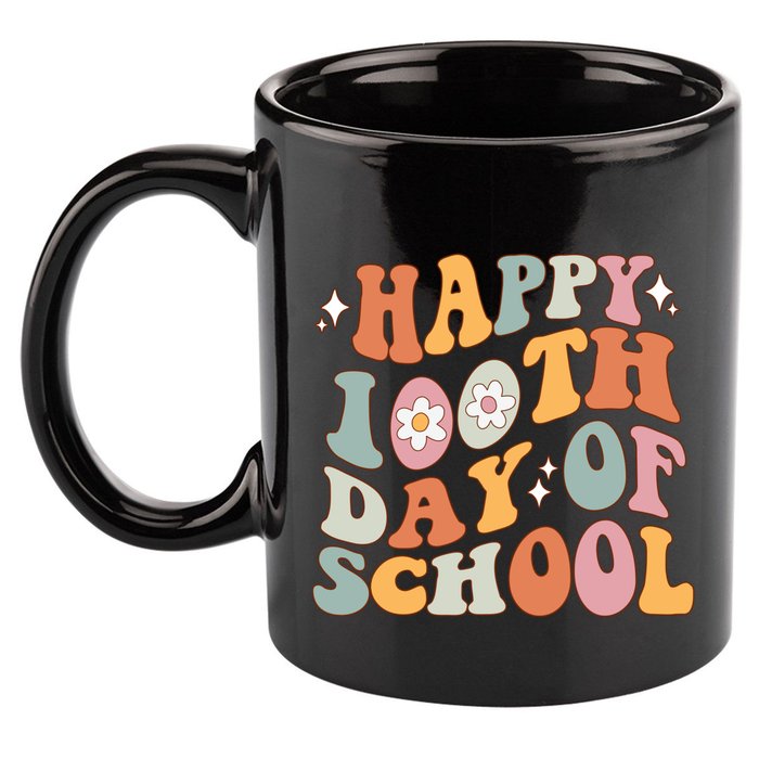 Retro 100th Day Of School Teachers Cute Happy 100 Days Gift 11oz C Handle Ceramic Mug