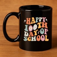 Retro 100th Day Of School Teachers Cute Happy 100 Days Gift 11oz C Handle Ceramic Mug