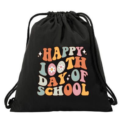 Retro 100th Day Of School Teachers Cute Happy 100 Days Gift Drawstring Bag