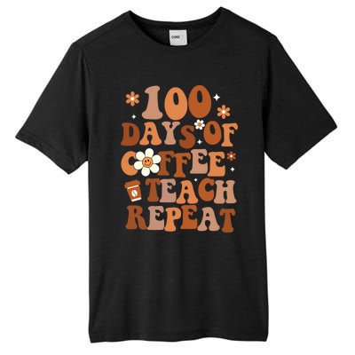 Retro 100 Days Of Coffee Teach Repeat Groovy School Teacher Gift Tall Fusion ChromaSoft Performance T-Shirt