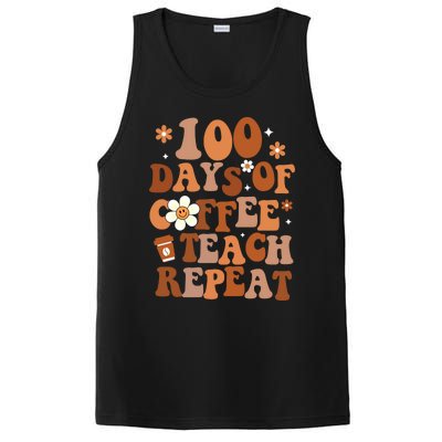 Retro 100 Days Of Coffee Teach Repeat Groovy School Teacher Gift PosiCharge Competitor Tank