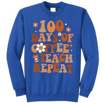 Retro 100 Days Of Coffee Teach Repeat Groovy School Teacher Gift Sweatshirt