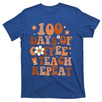 Retro 100 Days Of Coffee Teach Repeat Groovy School Teacher Gift T-Shirt