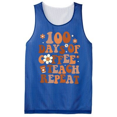 Retro 100 Days Of Coffee Teach Repeat Groovy School Teacher Gift Mesh Reversible Basketball Jersey Tank