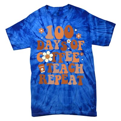 Retro 100 Days Of Coffee Teach Repeat Groovy School Teacher Gift Tie-Dye T-Shirt