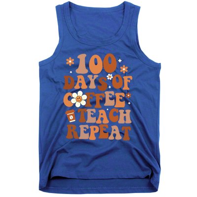 Retro 100 Days Of Coffee Teach Repeat Groovy School Teacher Gift Tank Top