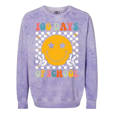 Retro 100 Days Of School Smile Face 100th Day Colorblast Crewneck Sweatshirt