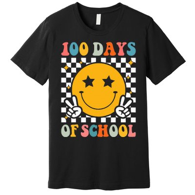 Retro 100 Days Of School Smile Face 100th Day Premium T-Shirt