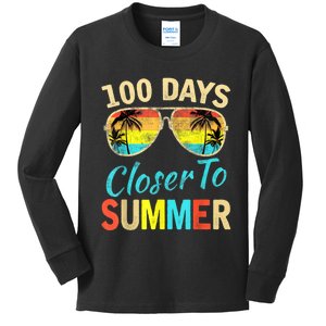 Retro 100 Days Closer To Summer 100 Days Smarter Teachers Kids Long Sleeve Shirt