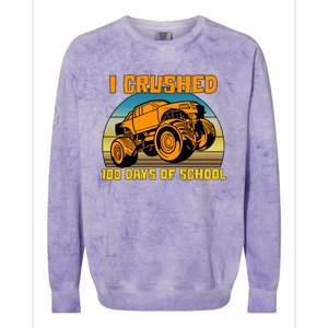 Retro 100 Days Of School Boys Monster Truck Gift Colorblast Crewneck Sweatshirt