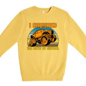 Retro 100 Days Of School Boys Monster Truck Gift Premium Crewneck Sweatshirt