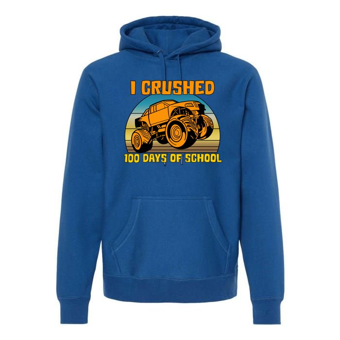 Retro 100 Days Of School Boys Monster Truck Gift Premium Hoodie