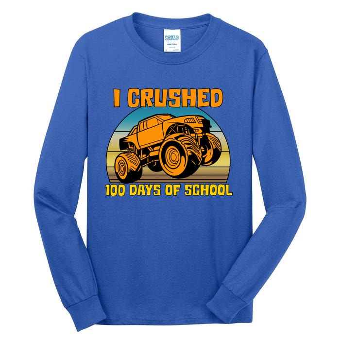 Retro 100 Days Of School Boys Monster Truck Gift Tall Long Sleeve T-Shirt