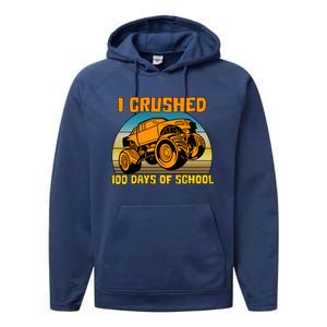 Retro 100 Days Of School Boys Monster Truck Gift Performance Fleece Hoodie