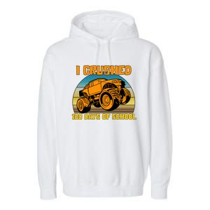 Retro 100 Days Of School Boys Monster Truck Gift Garment-Dyed Fleece Hoodie