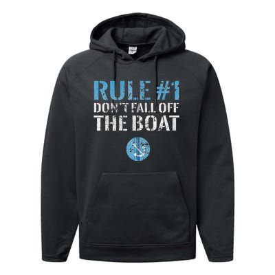 Rule 1 Don't Fall Off The Boat Vintage Funny Boating Performance Fleece Hoodie