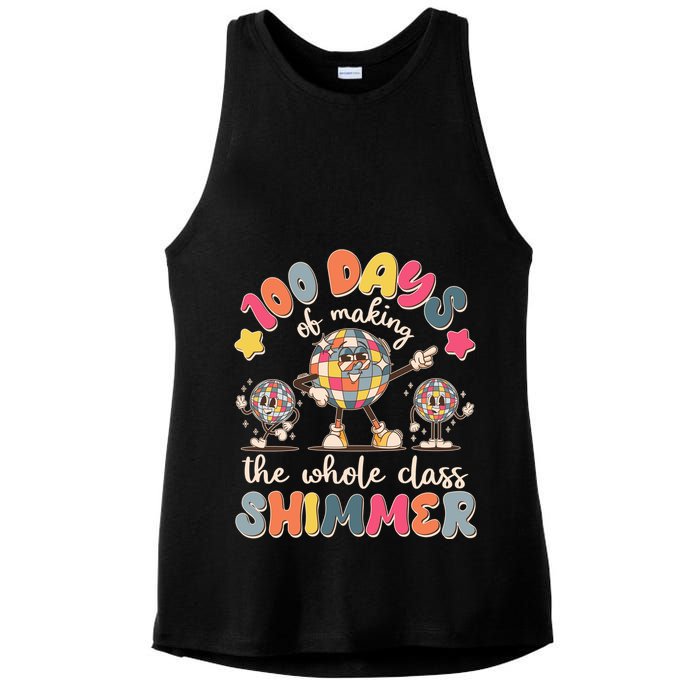 Retro 100 Days Of Making The Whole Class Shimmer Disco Ball Ladies PosiCharge Tri-Blend Wicking Tank