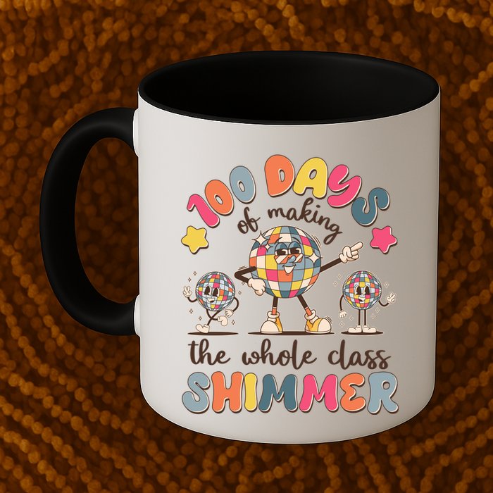 Retro 100 Days Of Making The Whole Class Shimmer Disco Ball Mug