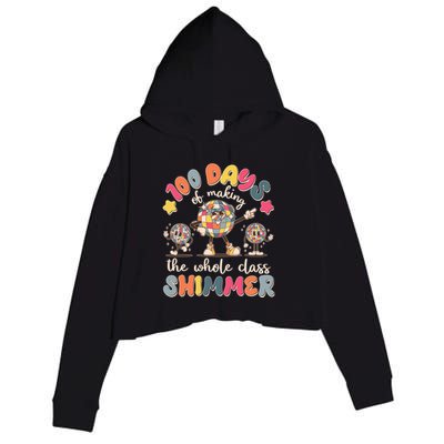Retro 100 Days Of Making The Whole Class Shimmer Disco Ball Crop Fleece Hoodie