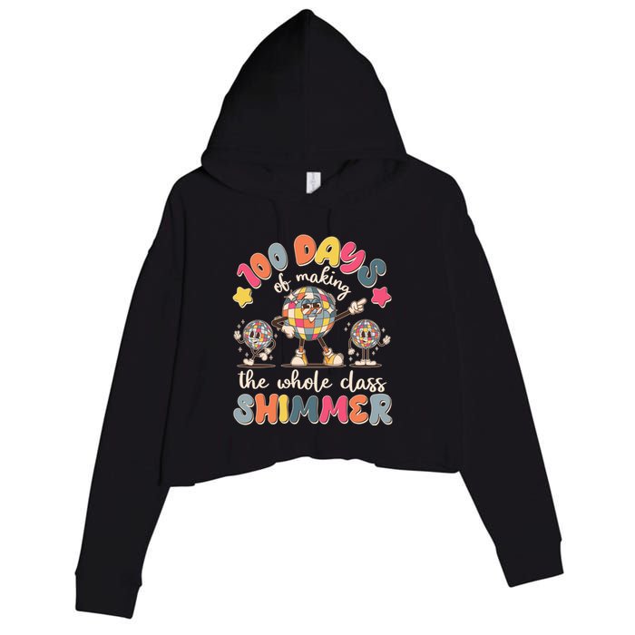 Retro 100 Days Of Making The Whole Class Shimmer Disco Ball Crop Fleece Hoodie