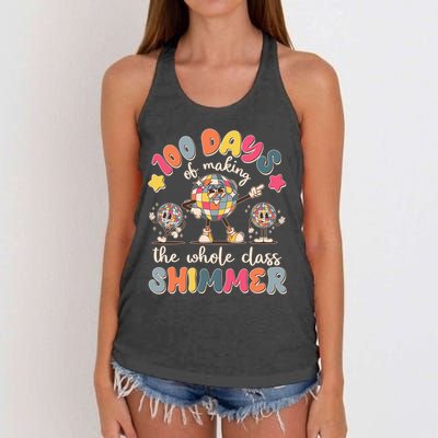 Retro 100 Days Of Making The Whole Class Shimmer Disco Ball Women's Knotted Racerback Tank