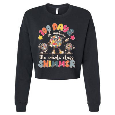 Retro 100 Days Of Making The Whole Class Shimmer Disco Ball Cropped Pullover Crew