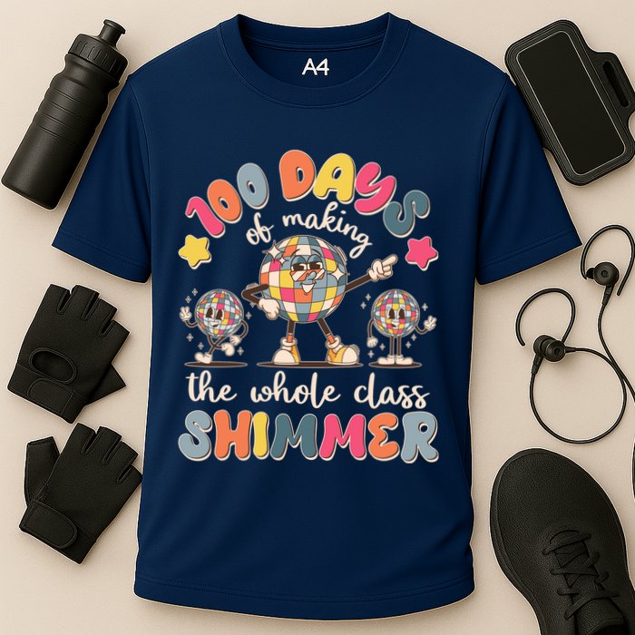 Retro 100 Days Of Making The Whole Class Shimmer Disco Ball Performance Shirt