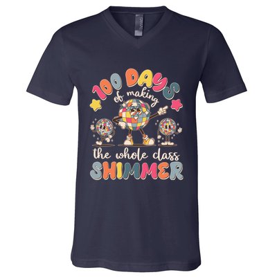 Retro 100 Days Of Making The Whole Class Shimmer Disco Ball V-Neck T-Shirt