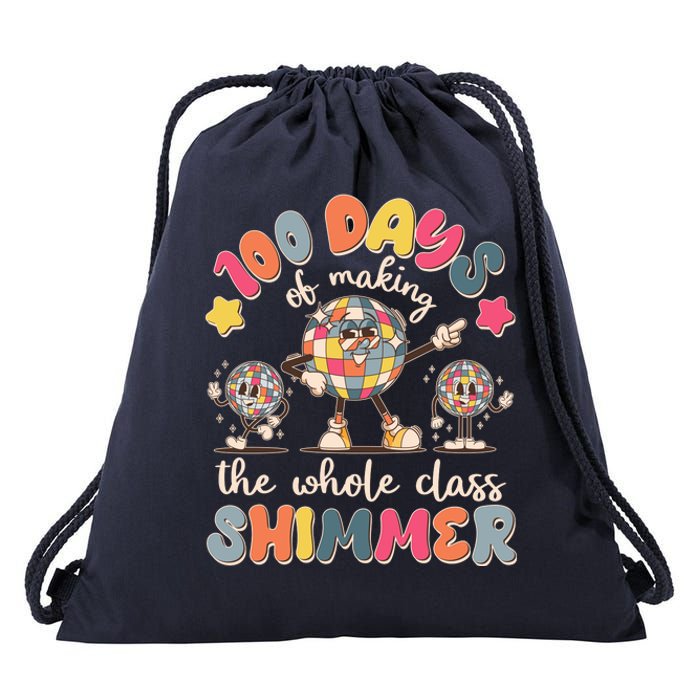 Retro 100 Days Of Making The Whole Class Shimmer Disco Ball Drawstring Bag