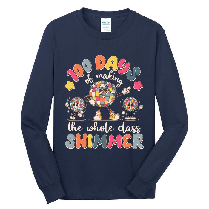 Retro 100 Days Of Making The Whole Class Shimmer Disco Ball Tall Long Sleeve T-Shirt