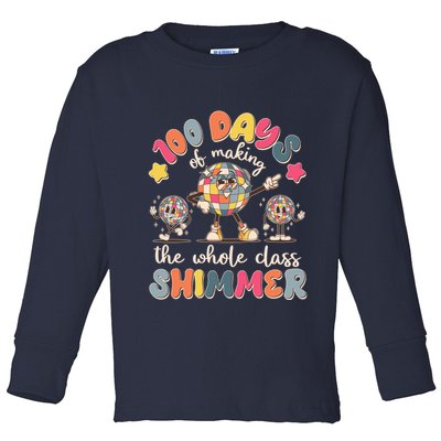 Retro 100 Days Of Making The Whole Class Shimmer Disco Ball Toddler Long Sleeve Shirt