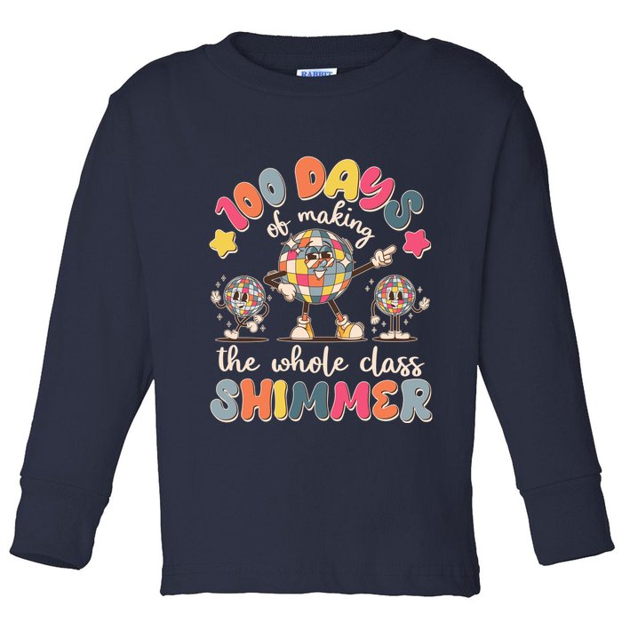 Retro 100 Days Of Making The Whole Class Shimmer Disco Ball Toddler Long Sleeve Shirt