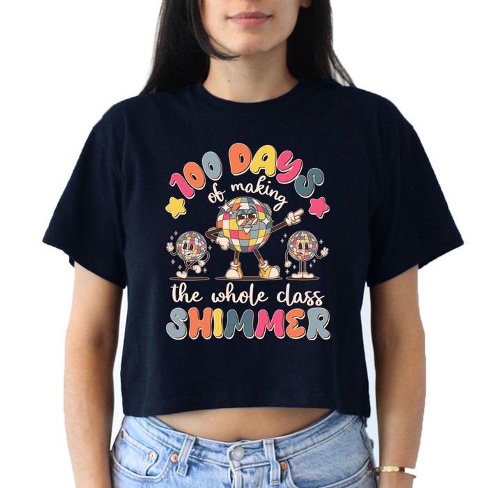Retro 100 Days Of Making The Whole Class Shimmer Disco Ball Crop Top