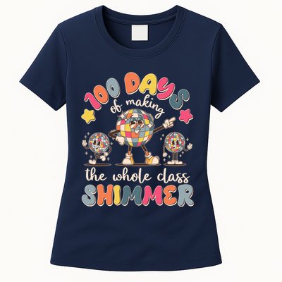 Retro 100 Days Of Making The Whole Class Shimmer Disco Ball Womens T-Shirt