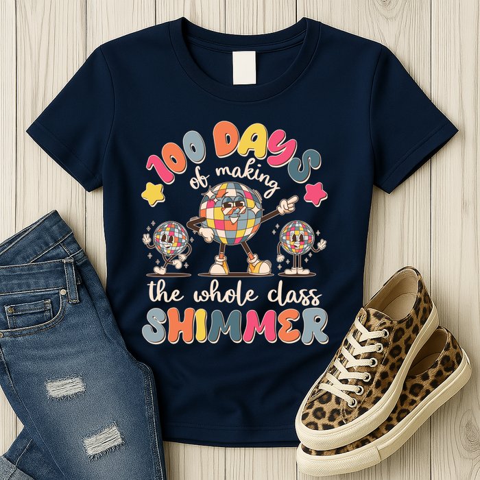 Retro 100 Days Of Making The Whole Class Shimmer Disco Ball Womens T-Shirt