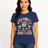 Retro 100 Days Of Making The Whole Class Shimmer Disco Ball Womens T-Shirt