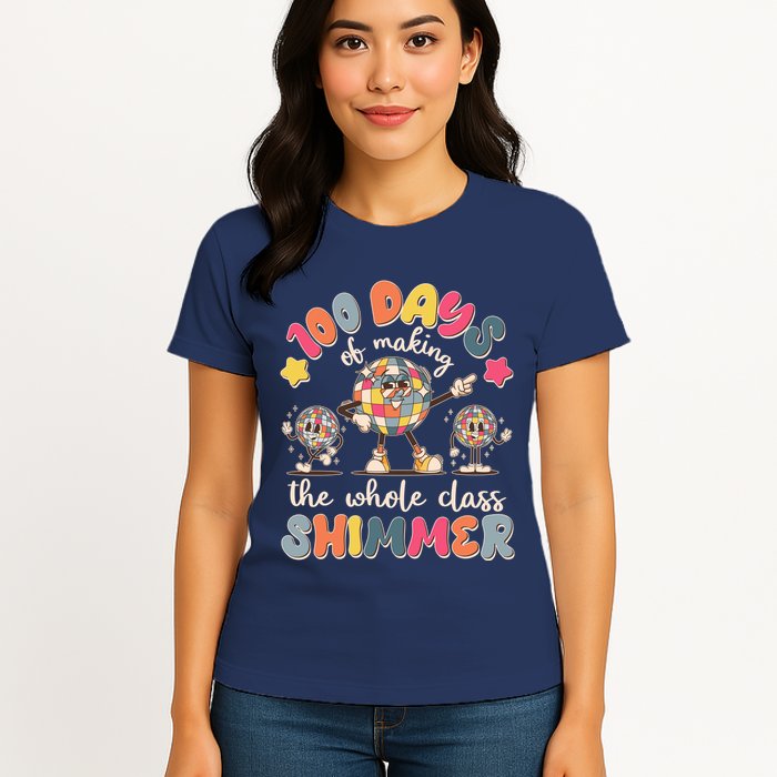 Retro 100 Days Of Making The Whole Class Shimmer Disco Ball Womens T-Shirt