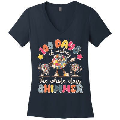Retro 100 Days Of Making The Whole Class Shimmer Disco Ball Women's V-Neck T-Shirt