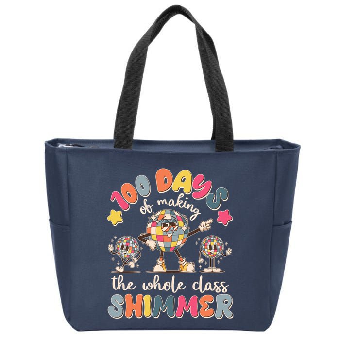 Retro 100 Days Of Making The Whole Class Shimmer Disco Ball Zip Tote Bag