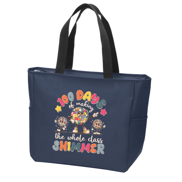 Retro 100 Days Of Making The Whole Class Shimmer Disco Ball Zip Tote Bag