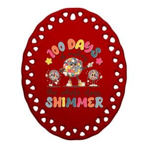 Retro 100 Days Of Making The Whole Class Shimmer Disco Ball Ceramic Oval Ornament